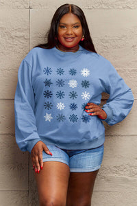 Full Size Snowflakes Round Neck Sweatshirt