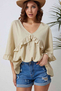 Ruffled V-Neck Half Sleeve Blouse