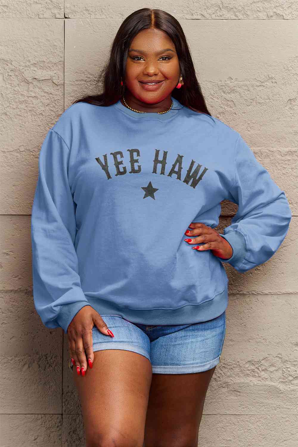 Full Size YEEHAW Graphic Round Neck Sweatshirt