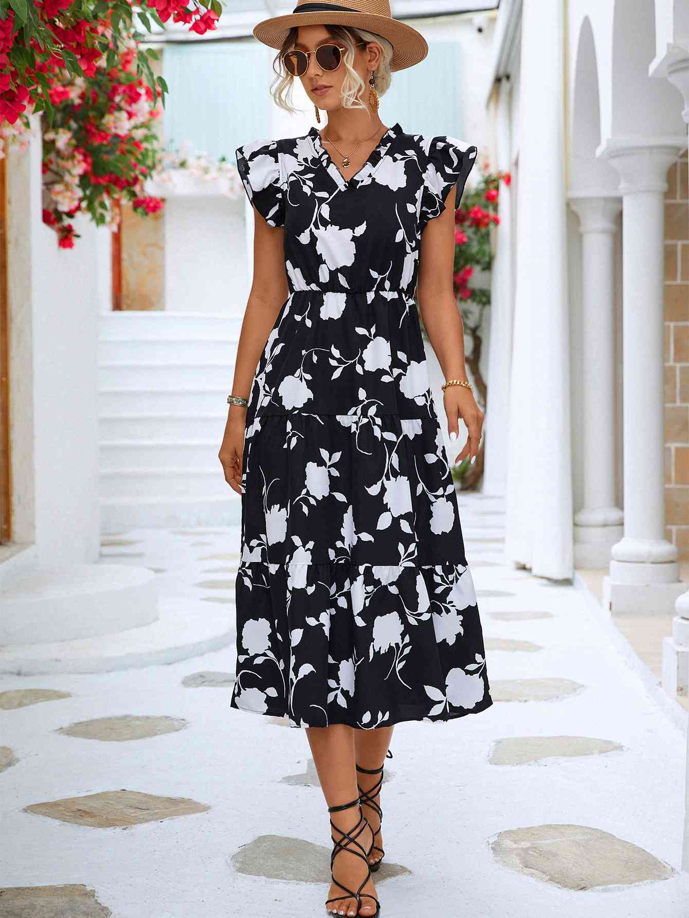 【mistreass】Floral Frill TieredShirtDress mistreass Floral Frill Tiered ShirtDress