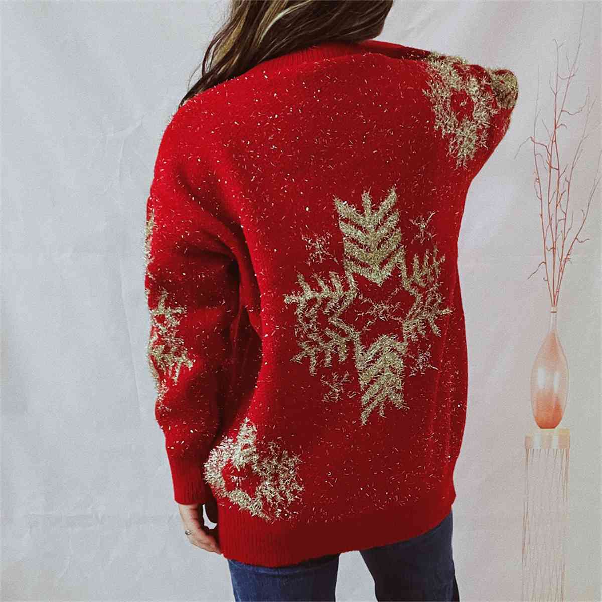 Large Snowflake Pattern Long Sleeve Sweater