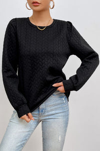 Texture Long Sleeve Round Neck Sweatshirt