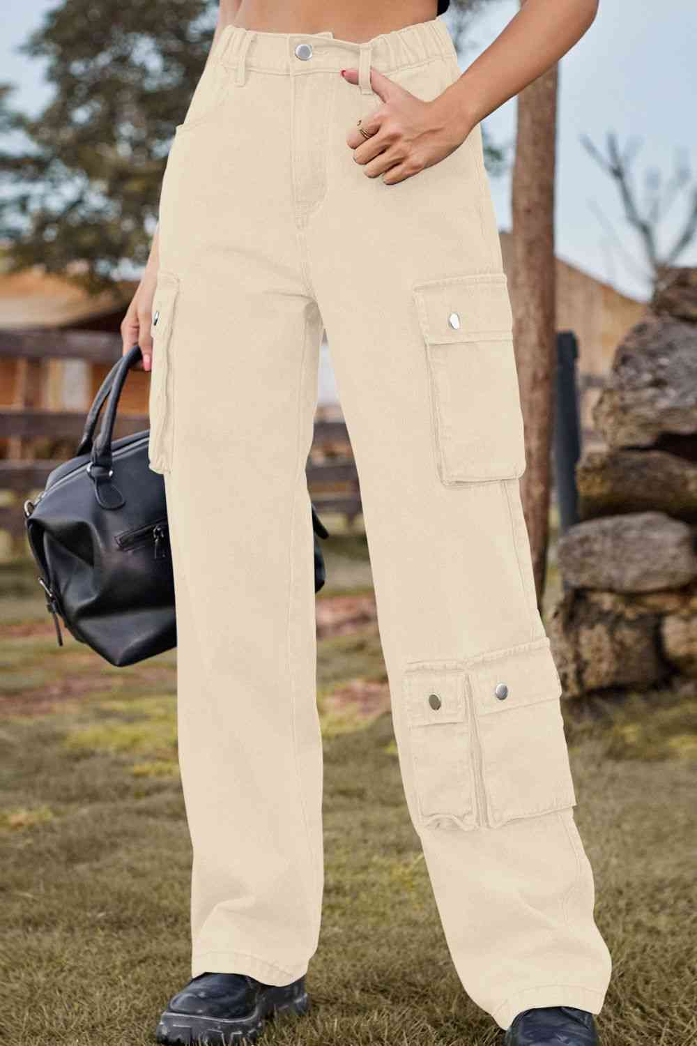 Loose Fit Long Jeans with Two Leg Pockets