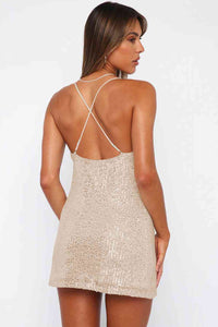 Cowl Neck Contrast Sequin Sleeveless Mini Dress