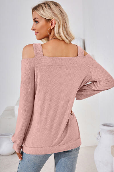 Cutout Square Neck Cold Shoulder T-Shirt