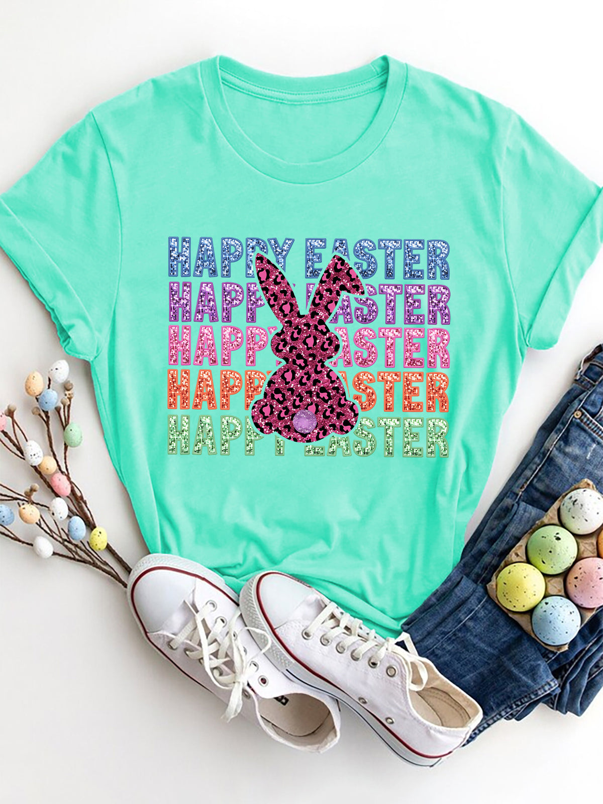 HAPPY EASTER Round Neck Short Sleeve T-Shirt