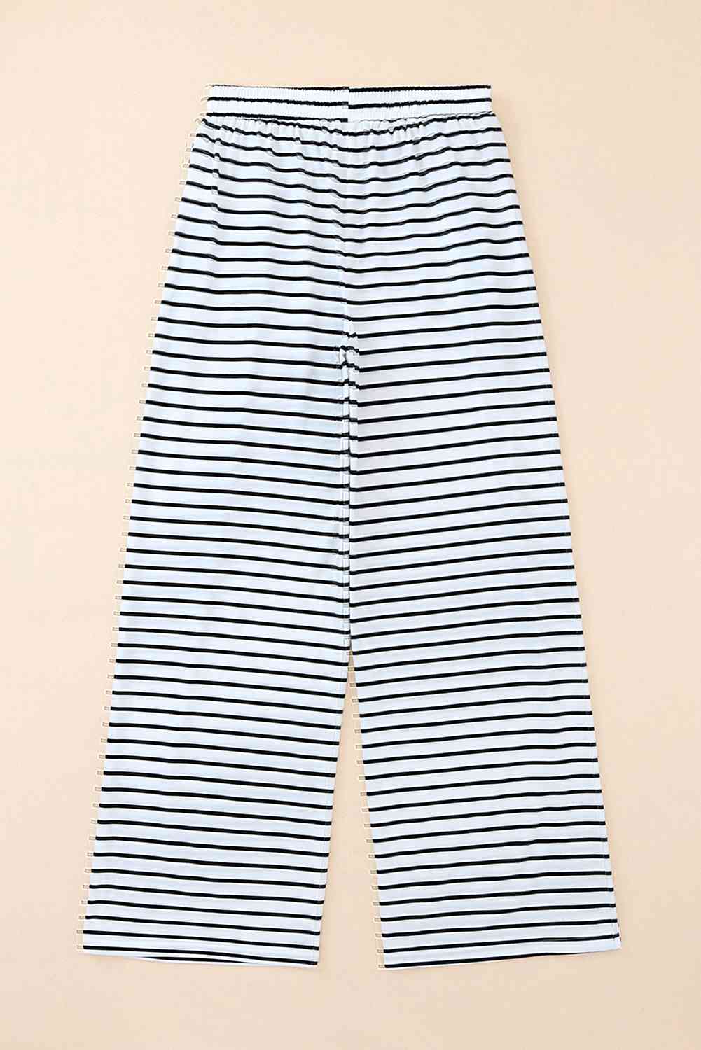 Striped Drawstring Waist Wide Leg Pants