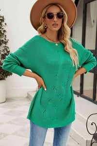 Boat Neck Dropped Shoulder Knit Top