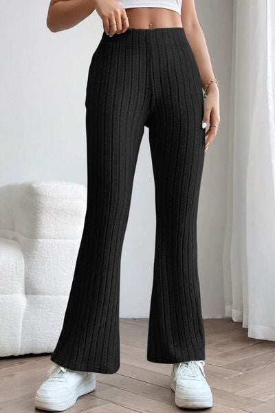 Full Size Ribbed High Waist Flare Pants