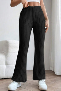 Full Size Ribbed High Waist Flare Pants