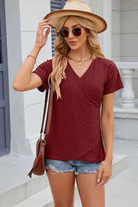 Eyelet Surplice Short Sleeve T-Shirt