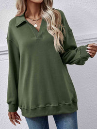 Collared Neck Dropped Shoulder Sweatshirt