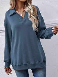 Collared Neck Dropped Shoulder Sweatshirt