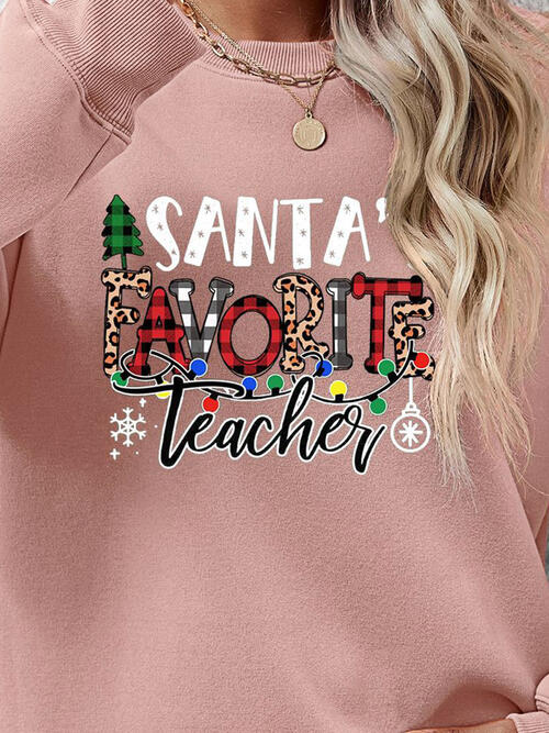 Letter Graphic Santa's Favorite Teacher Sweatshirt