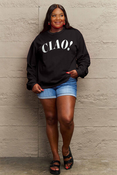 Full Size CIAO！Round Neck Sweatshirt