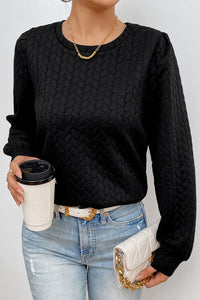 Texture Long Sleeve Round Neck Sweatshirt