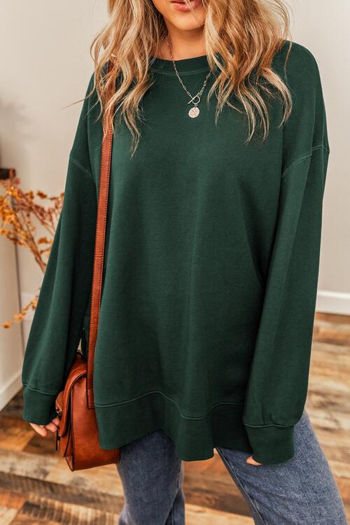 Round Neck Drop Shoulder Slit Sweatshirt