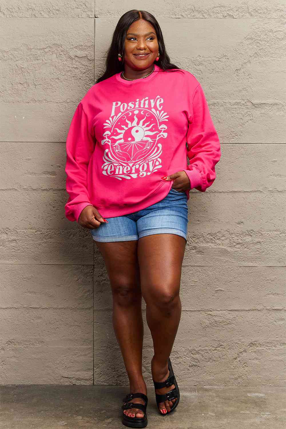 Full Size POSITIVE ENERGY Graphic Sweatshirt