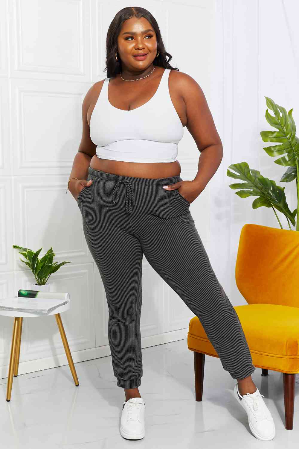 Full Size Easy Living Ribbed Joggers