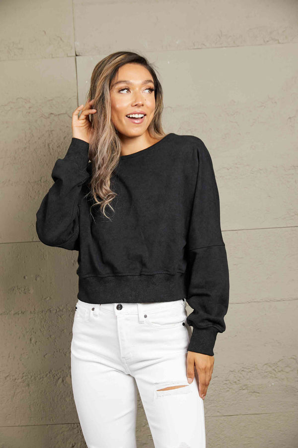 Round Neck Open Back Sweatshirt