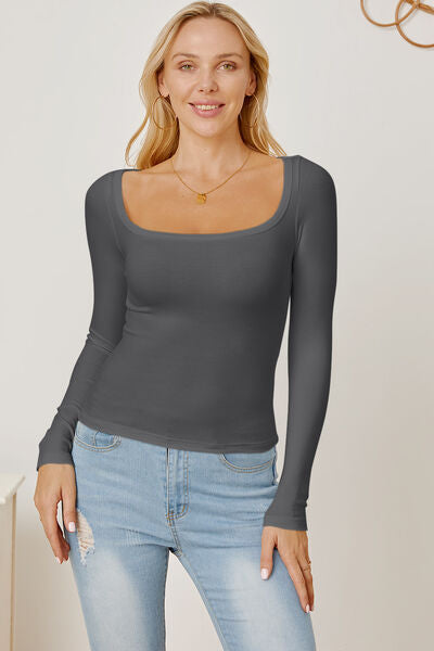 Square Neckline Long Sleeve T-Shirt