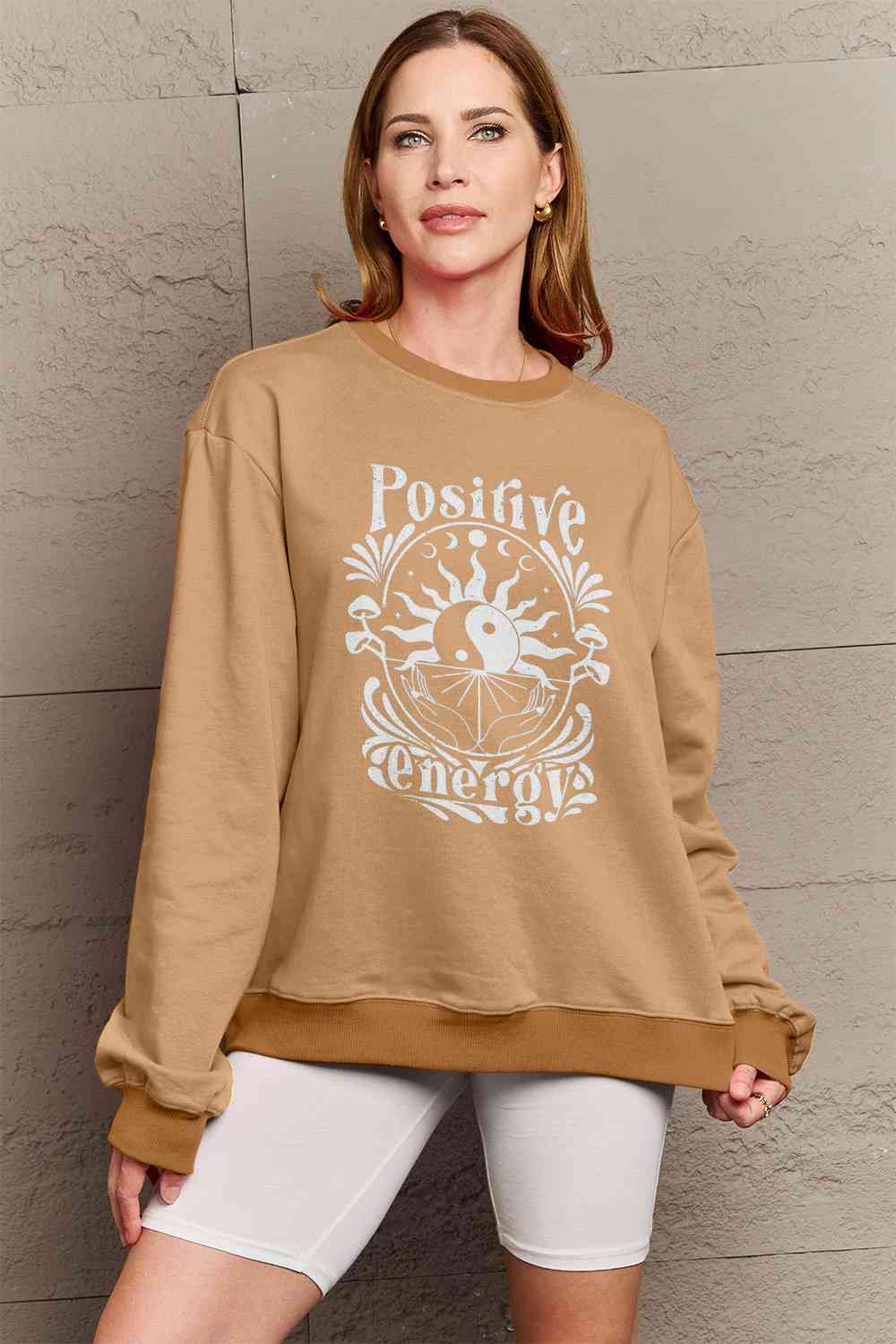 Full Size POSITIVE ENERGY Graphic Sweatshirt