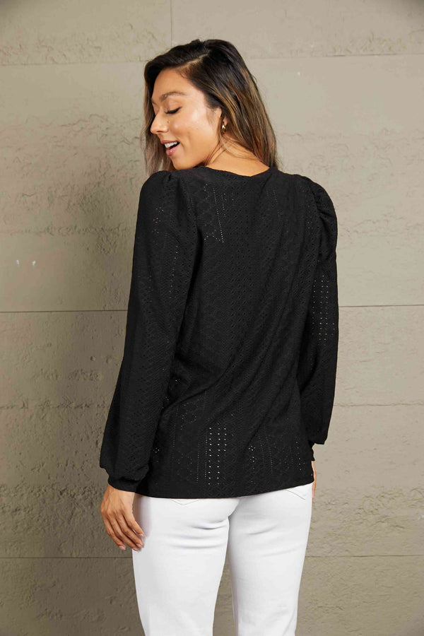 Eyelet Square Neck Puff Sleeve Blouse