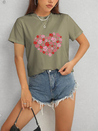 Heart Round Neck Short Sleeve T-Shirt