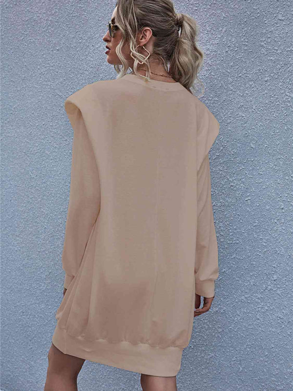 Round Neck Long Sleeve Mini Dress