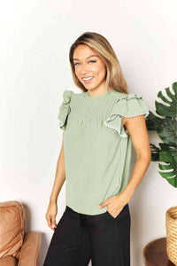 Pleated Detail Flutter Sleeve Blouse