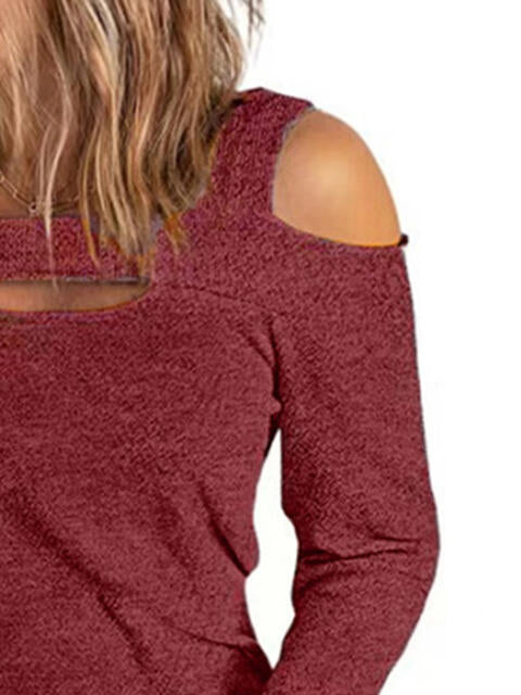 Full Size Cutout Cold Shoulder Blouse Heather Gray