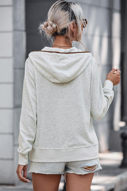 Half Button Drawstring Long Sleeve Hoodie