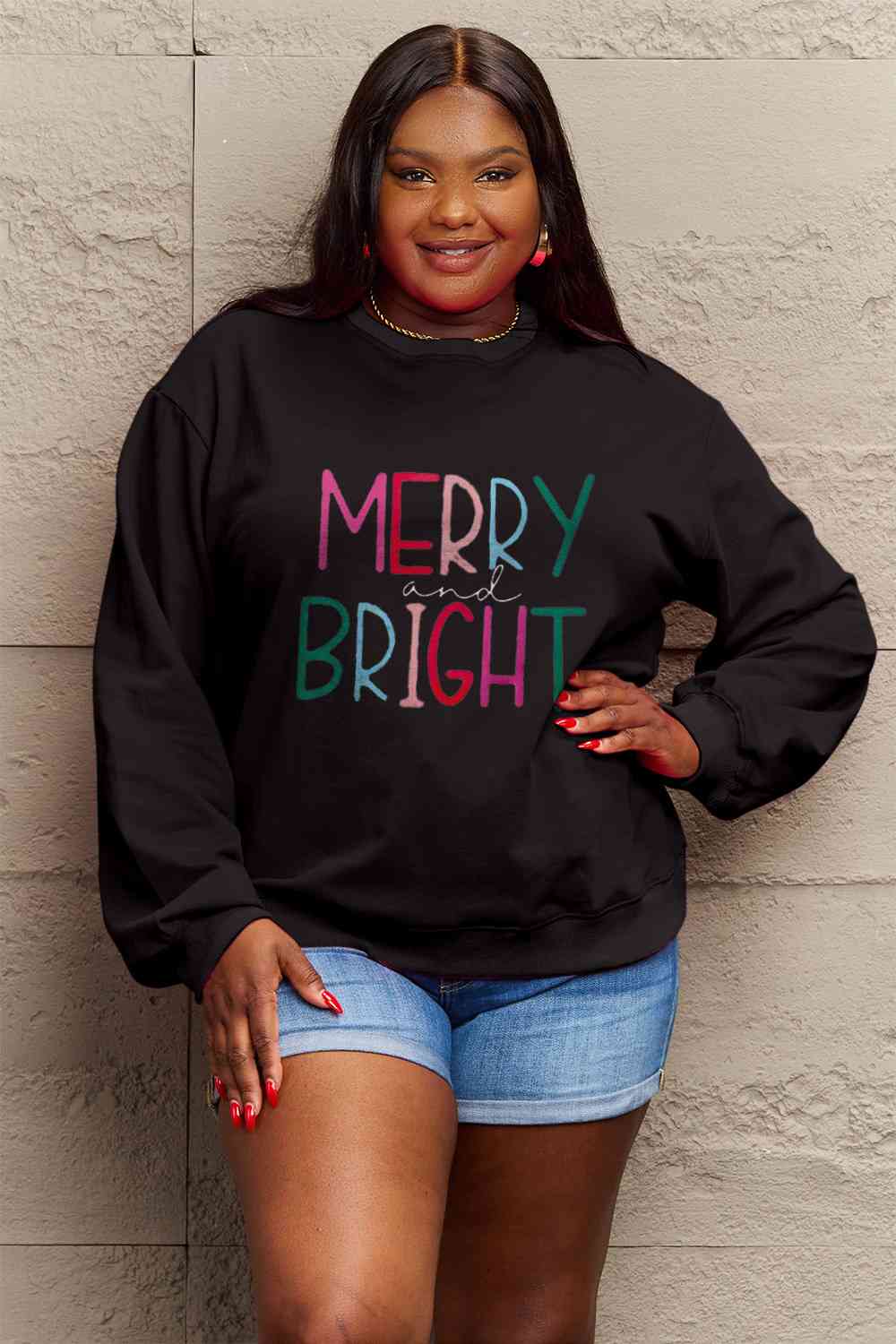 Full Size MERRY AND BRIGHT Graphic Sweatshirt