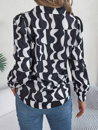 Black and White Printed Button Up Long Sleeve Shirt