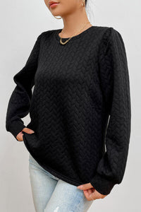 Texture Long Sleeve Round Neck Sweatshirt