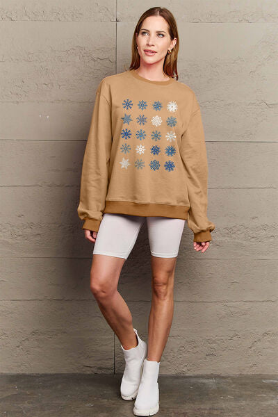 Full Size Snowflakes Round Neck Sweatshirt