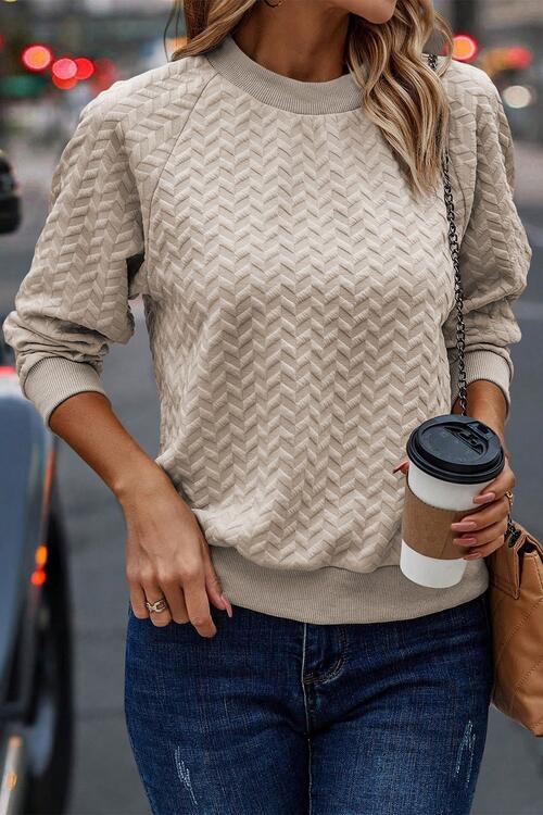 Round Neck Long Sleeve Texture Sweatshirt