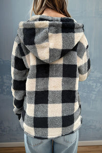 Full Size Plaid Long Sleeve Hooded Coat