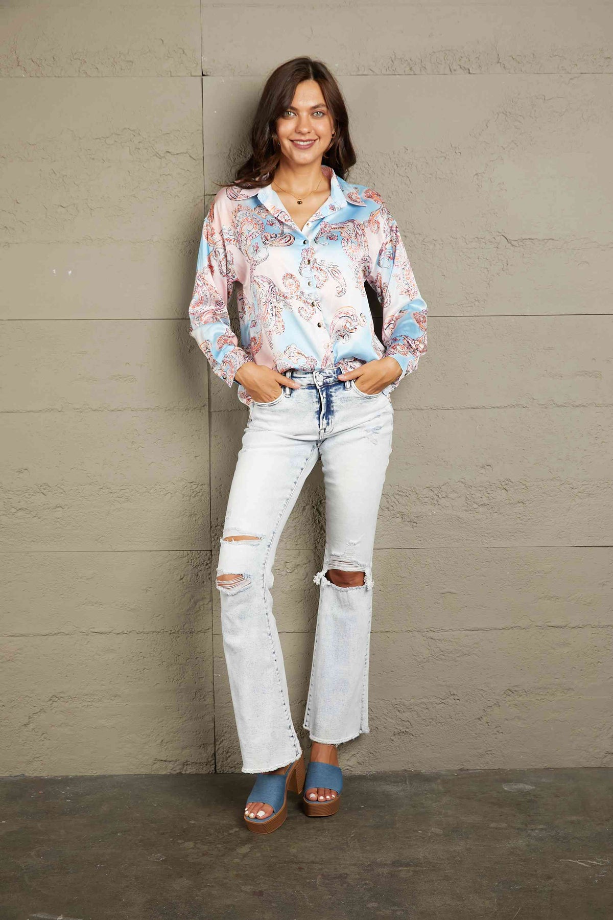 Printed Long Sleeve Collared Shirt