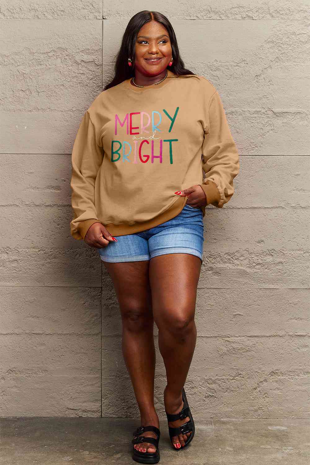 Full Size MERRY AND BRIGHT Graphic Sweatshirt