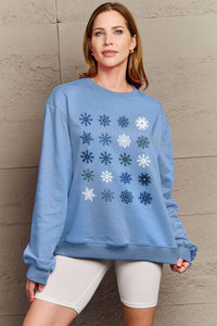 Full Size Snowflakes Round Neck Sweatshirt