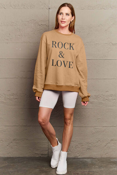 Full Size ROCK ＆ LOVE Round Neck Sweatshirt