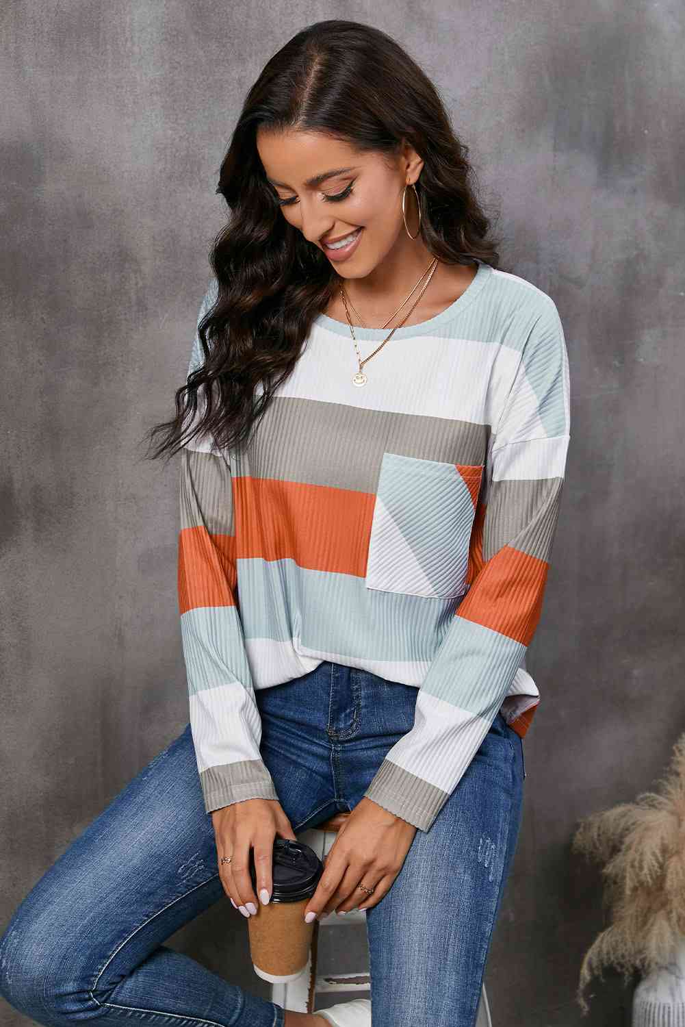 Wide Stripe Top with Pocket