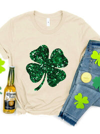 Lucky Clover Sequin Round Neck T-Shirt