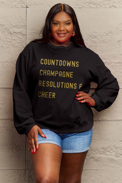 Full Size COUNTDOWNS CHAMPAGNE RESOLUTIONS & CHEER Round Neck Sweatshirt