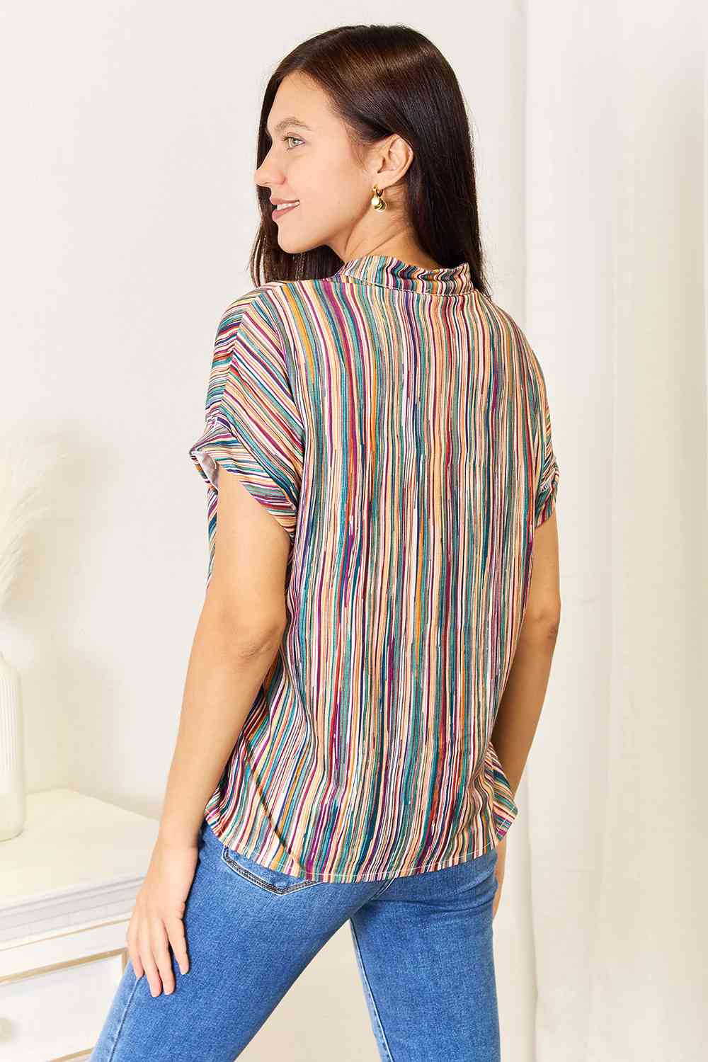 Multicolored Stripe Notched Neck Top