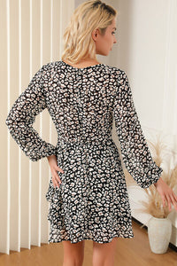 Mini Dress Printed Surplice Balloon Sleeve