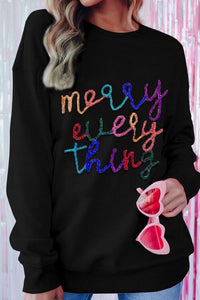 Letter Graphic Merry Every Thing Dropped Shoulder Sweatshirt