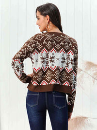 Snowflake Pattern Round Neck Sweater Chestnut