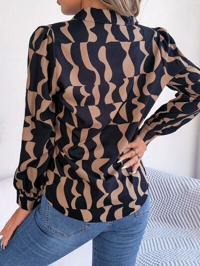 Black and White Printed Button Up Long Sleeve Shirt